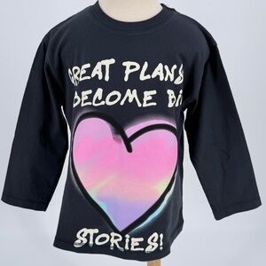 Zara Toddler 2–3Y Black Long Sleeve Graphic Tee Heart Quote